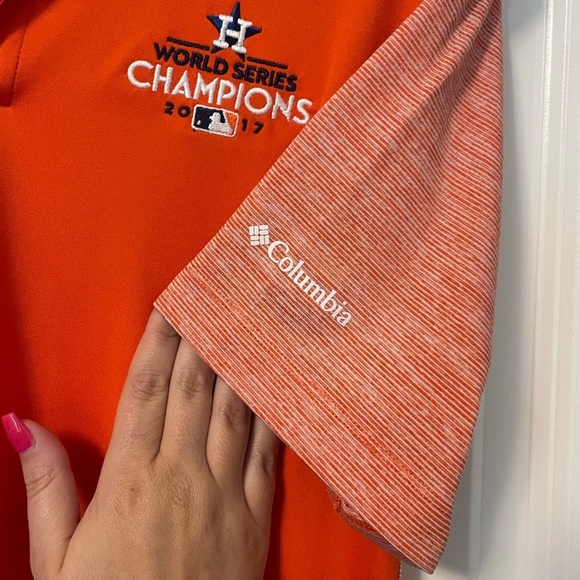 Columbia MLB Orange Polo Shirt Vibrant Athletic Style World Series 2017 Astros - Picture 7 of 7